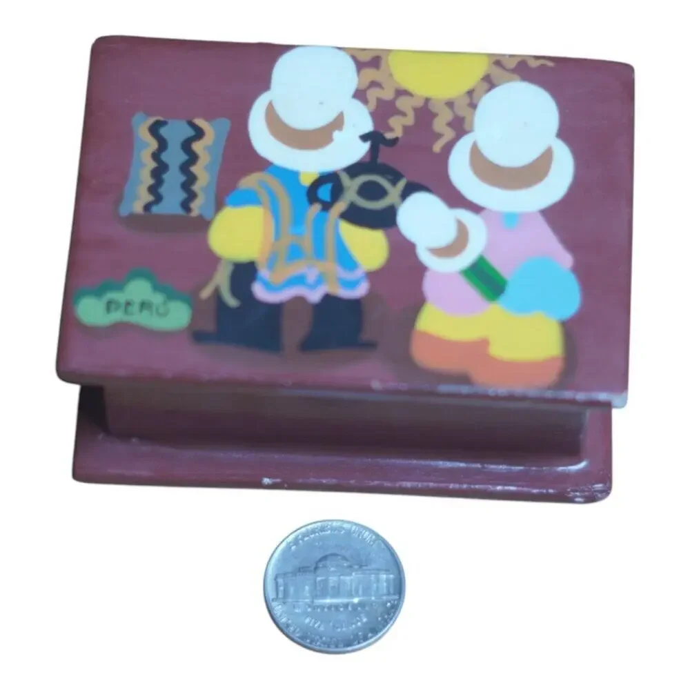 Handpainted Wooden Trinket Box | Folk Art | Marked Peru Folk Art Collectible
